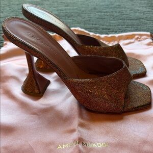 Amina Muaddi Glittering Heels - Brown